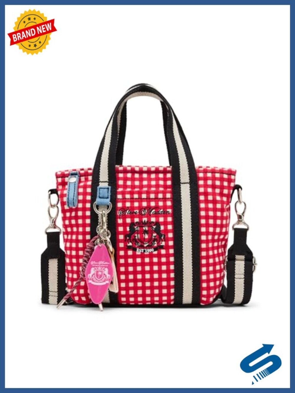 Canvas Tote Bag with Crossbody Strap, Magnetic Closure, Removable Charm